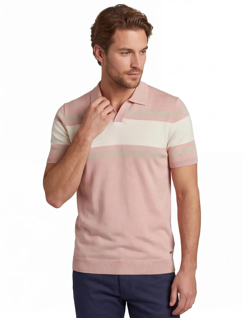 Roze gestreepte polo Scotland Blue Avan knitted v-hals