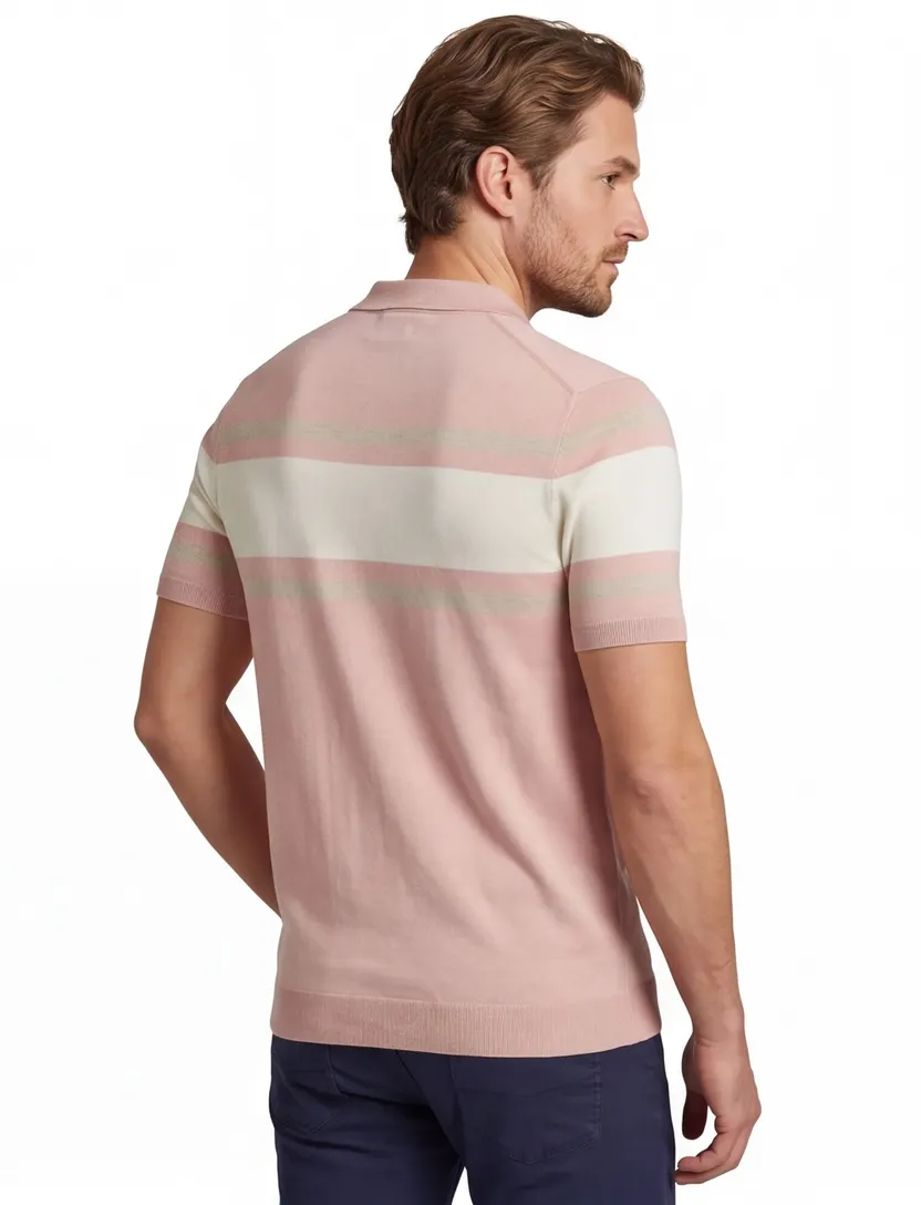 Roze gestreepte polo Scotland Blue Avan knitted v-hals