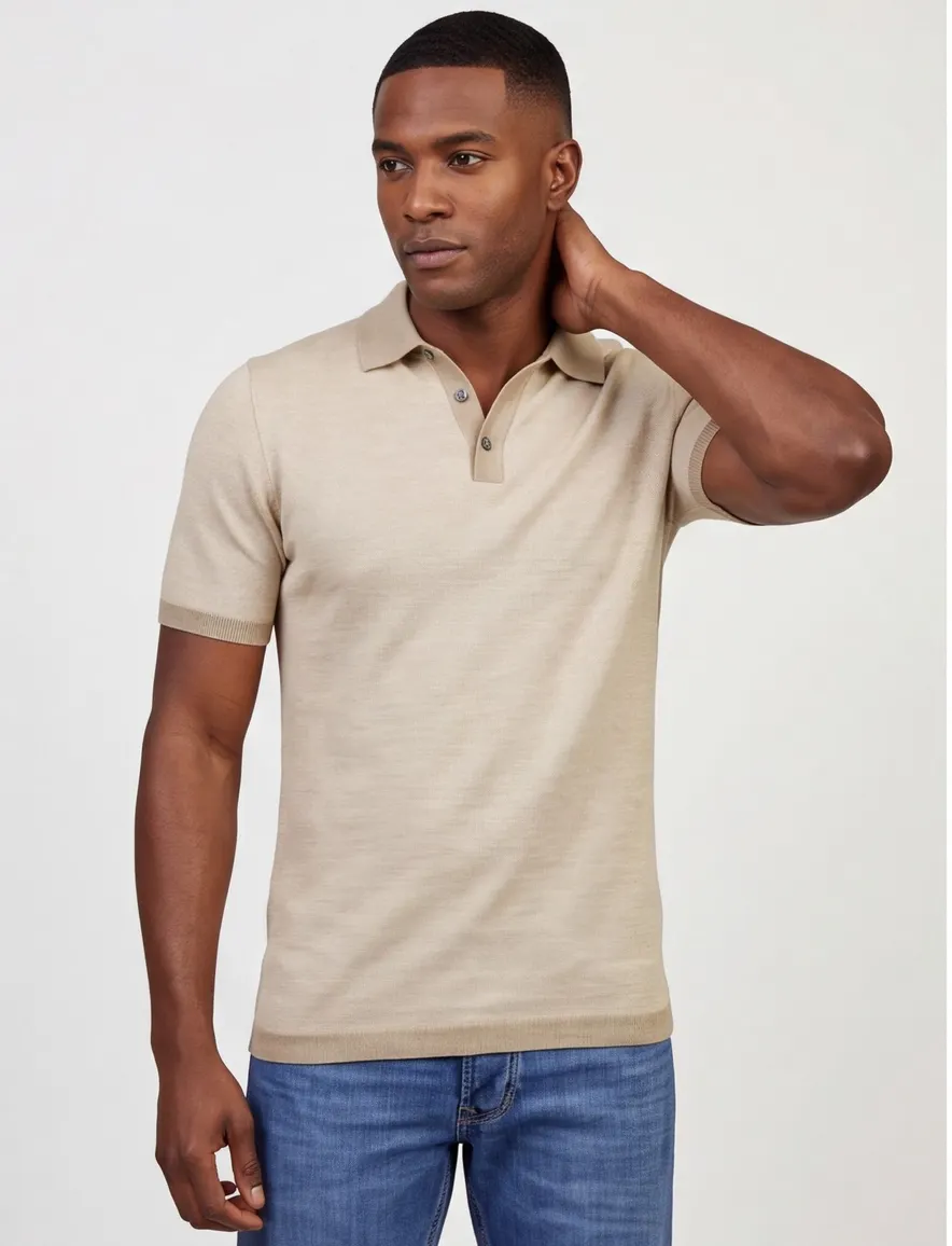 Beige polo Scotland Blue korte mouw normale fit