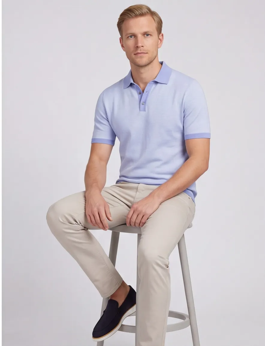Lichtblauwe polo Scotland Blue 3 knopen korte mouw