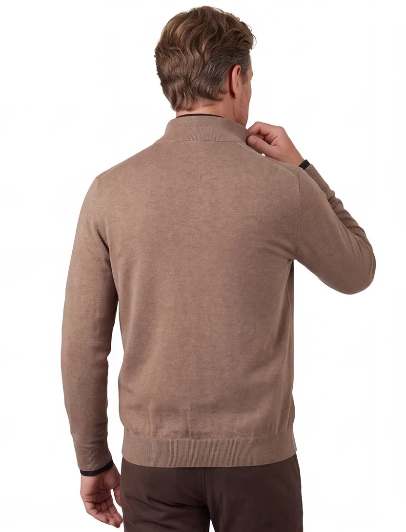 trui Scotland Blue beige half zip normale fit 100% katoen