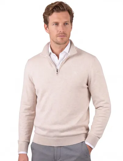 Scotland Blue trui Scotland Blue beige half zip boord normale fit