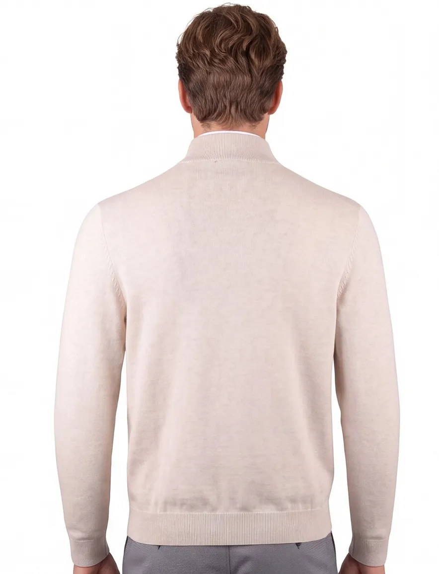 beige trui Scotland blue half zip 100% katoen