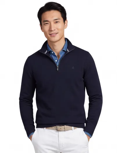 Scotland Blue trui Scotland Blue half zip navy normale fit 100% katoen