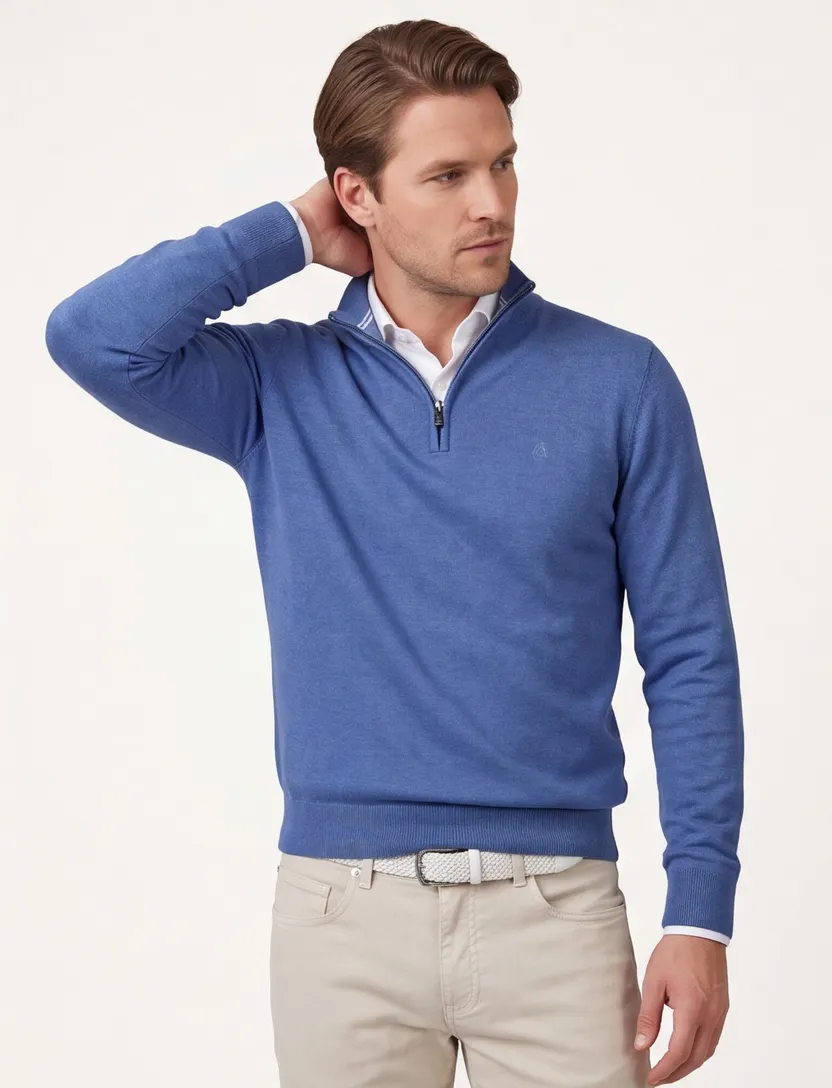 trui Scotland Blue blauw normale fit half zip rits