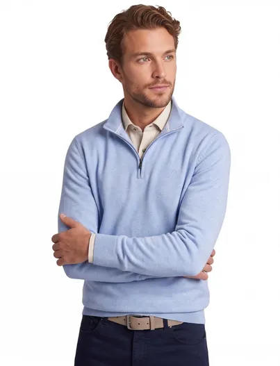 Scotland Blue trui Scotland Blue half zip normale fit lichtblauw