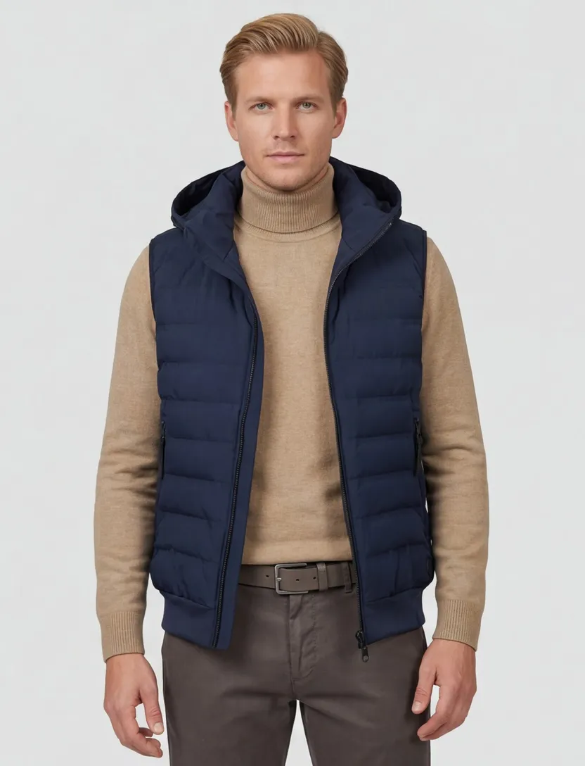 bodywarmer People of Shibuya NEW capuchon donkerblauw met voering