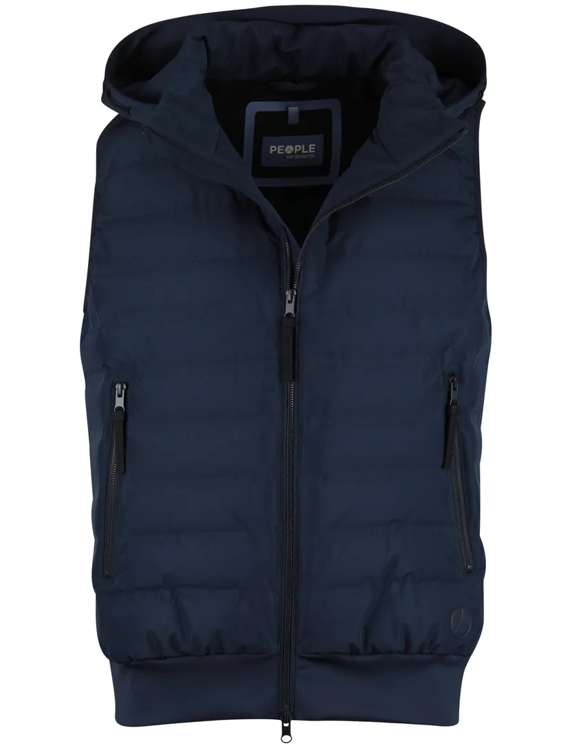 bodywarmer People of Shibuya NEW capuchon donkerblauw met voering
