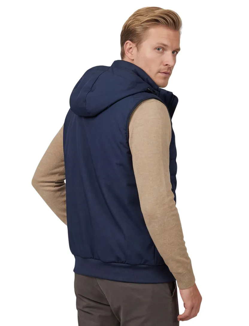 bodywarmer People of Shibuya NEW capuchon donkerblauw met voering