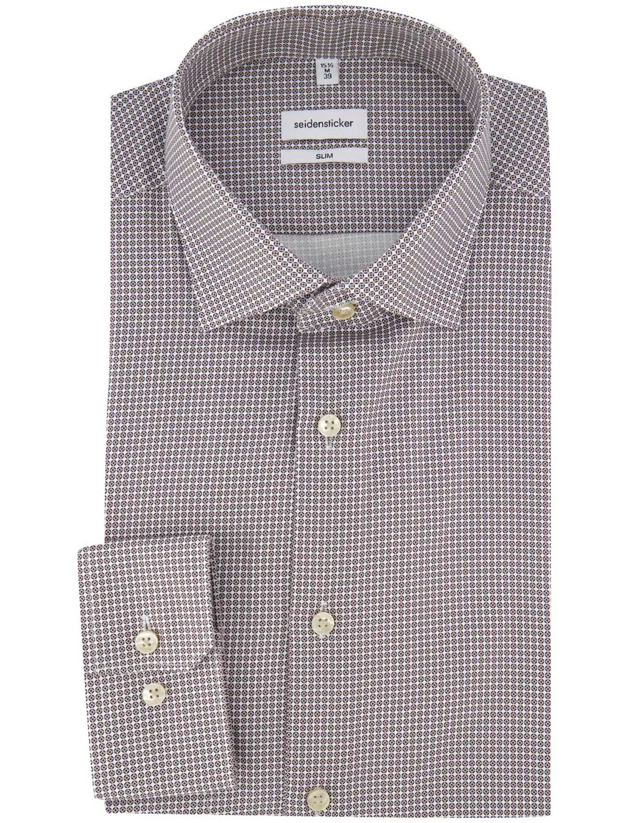 Bruin Seidensticker overhemd geprint slim fit