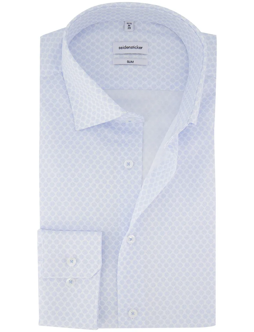 Overhemd Seidensticker lichtblauw slim fit geprint
