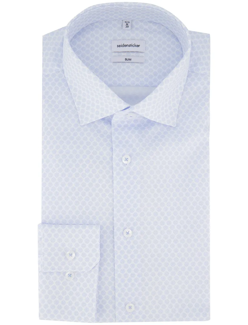 Overhemd Seidensticker lichtblauw slim fit geprint