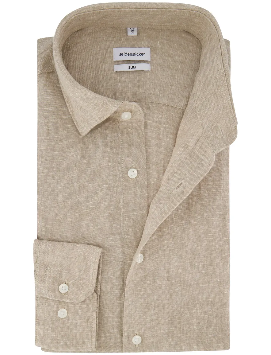 Linnen overhemd Seidensticker beige slim fit