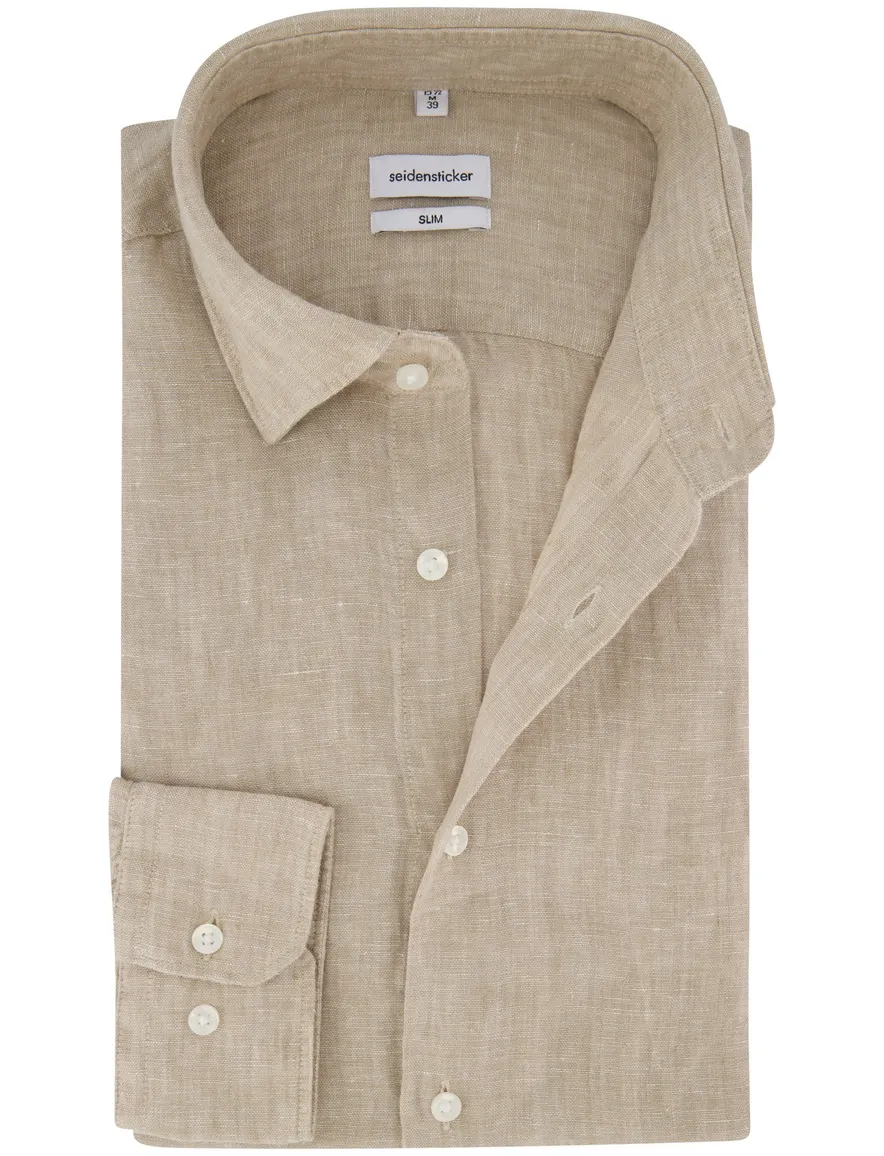 Seidensticker Slim Fit overhemd beige linnen