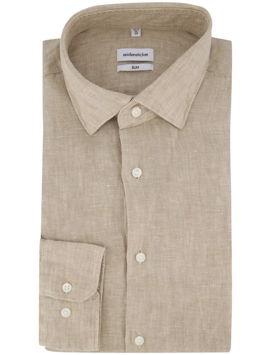 Linnen overhemd Seidensticker beige slim fit