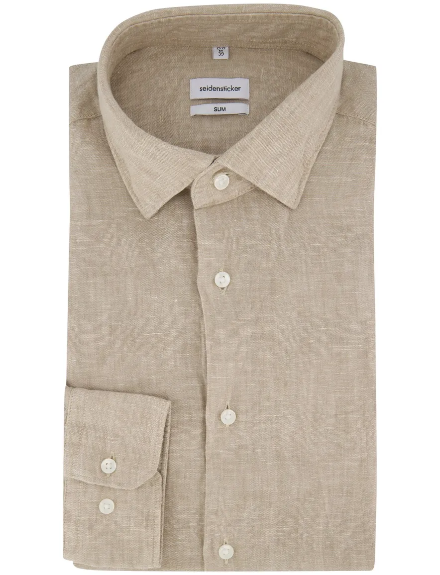 Seidensticker Slim Fit overhemd beige linnen