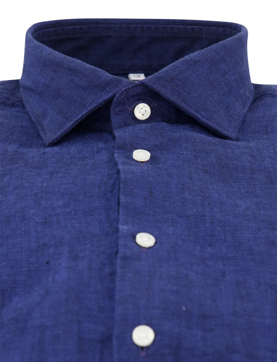 Seidensticker Slim fit overhemd donkerblauw linnen