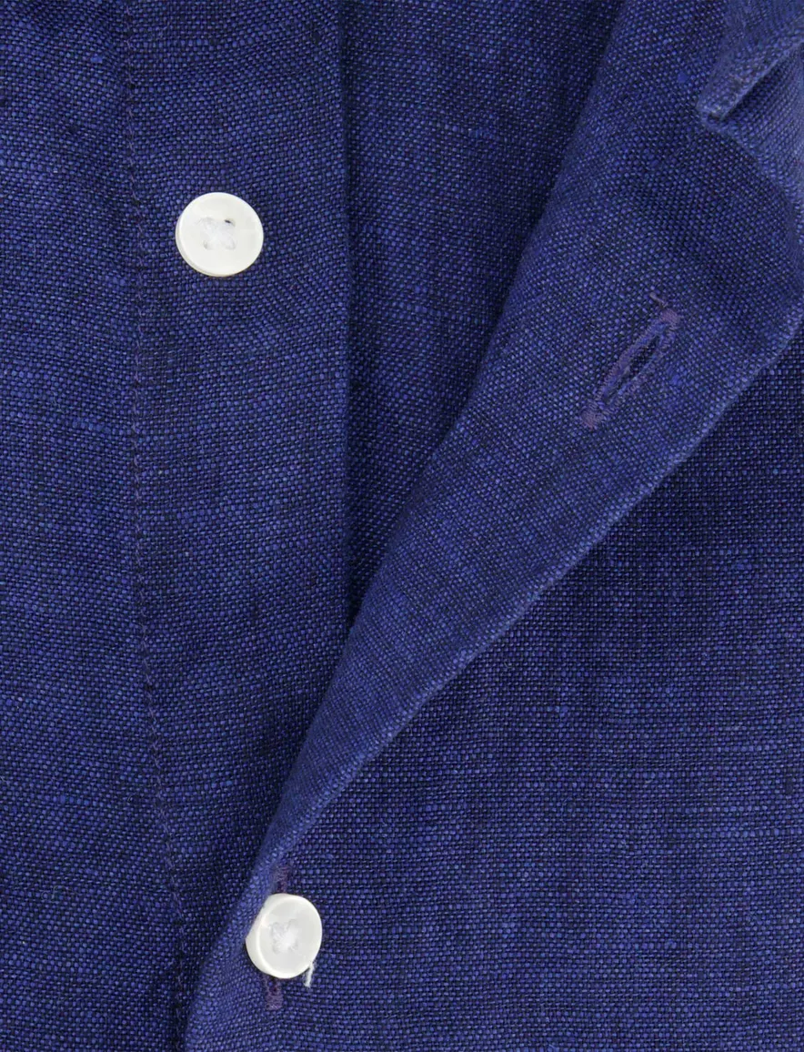 Seidensticker Slim fit overhemd donkerblauw linnen