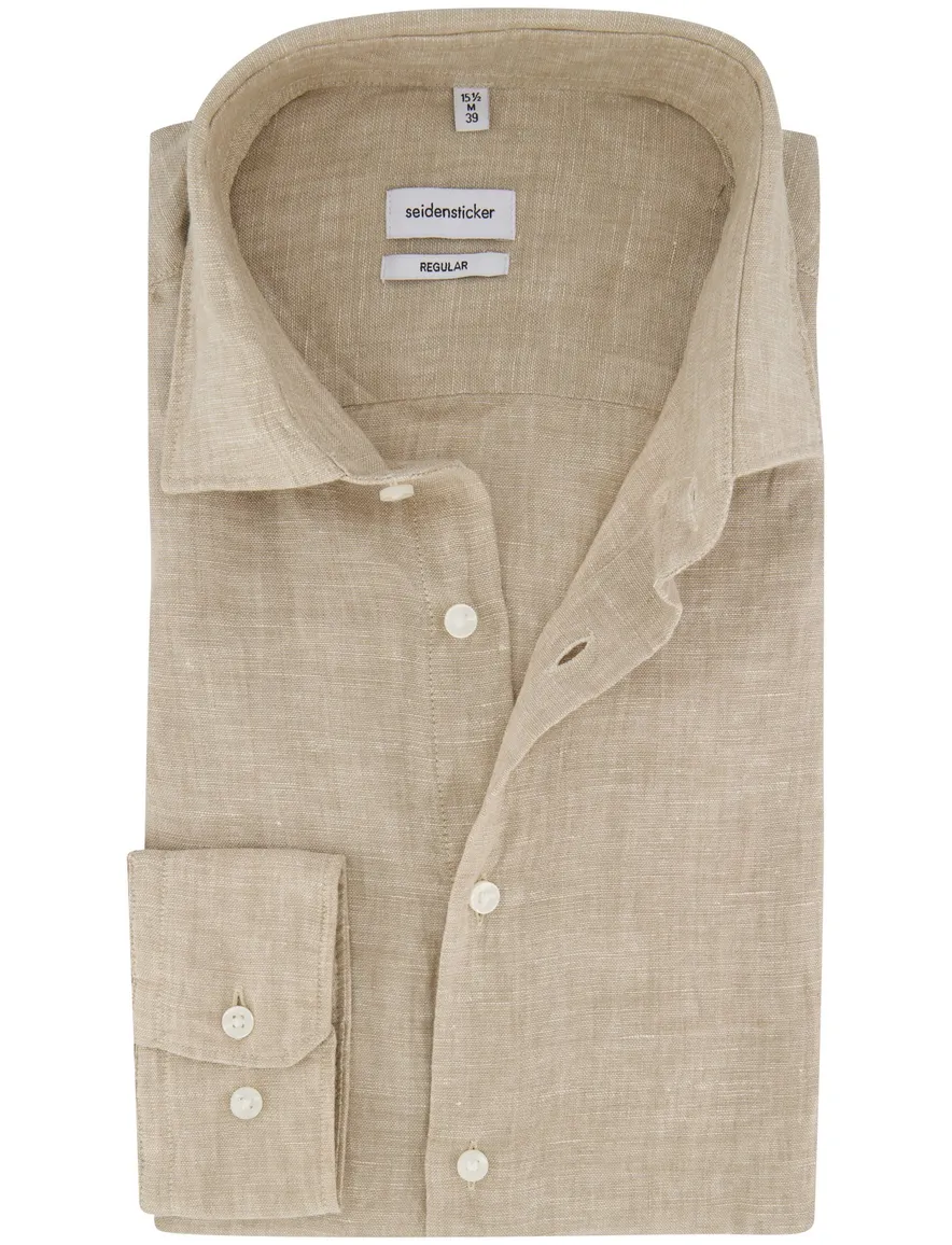 Seidensticker Regular Fit overhemd beige linnen
