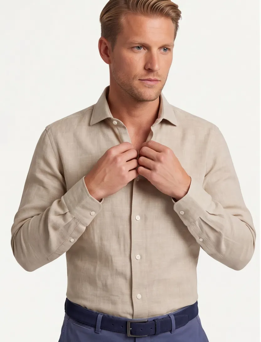 Linnen overhemd beige Seidensticker Slim Fit effen