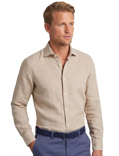 Seidensticker Linnen overhemd beige Seidensticker Slim Fit effen
