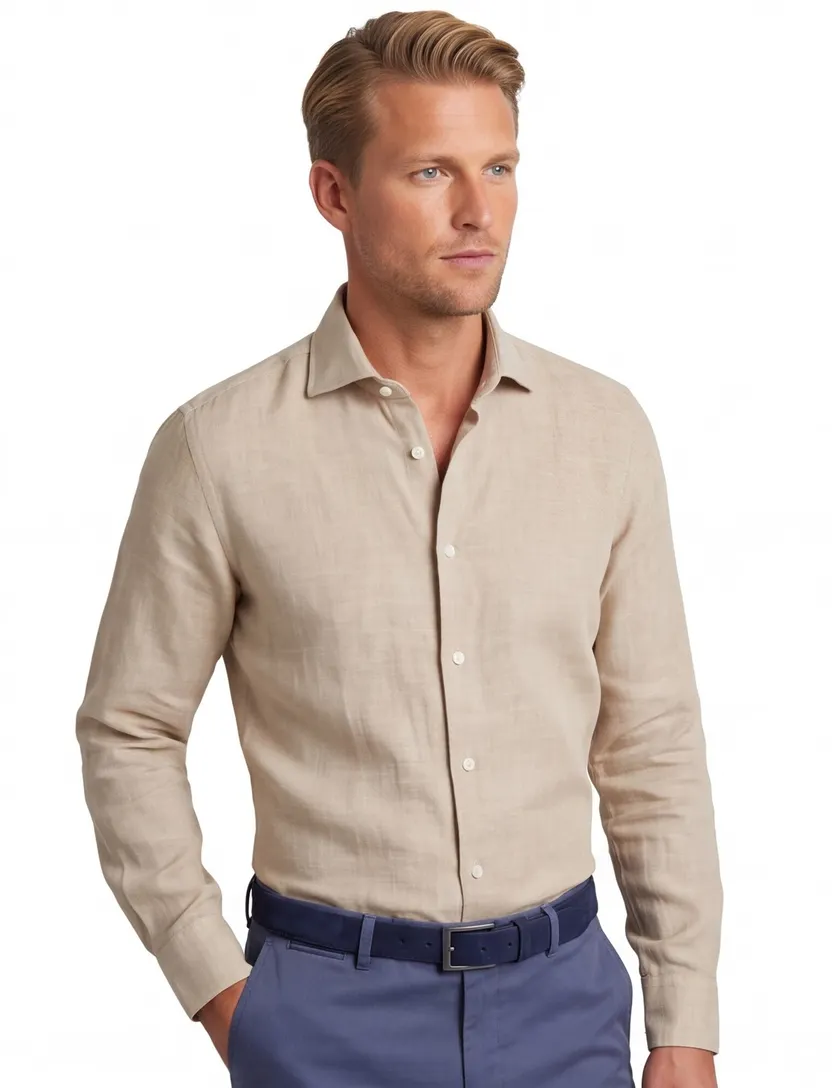 Linnen overhemd beige Seidensticker Slim Fit effen