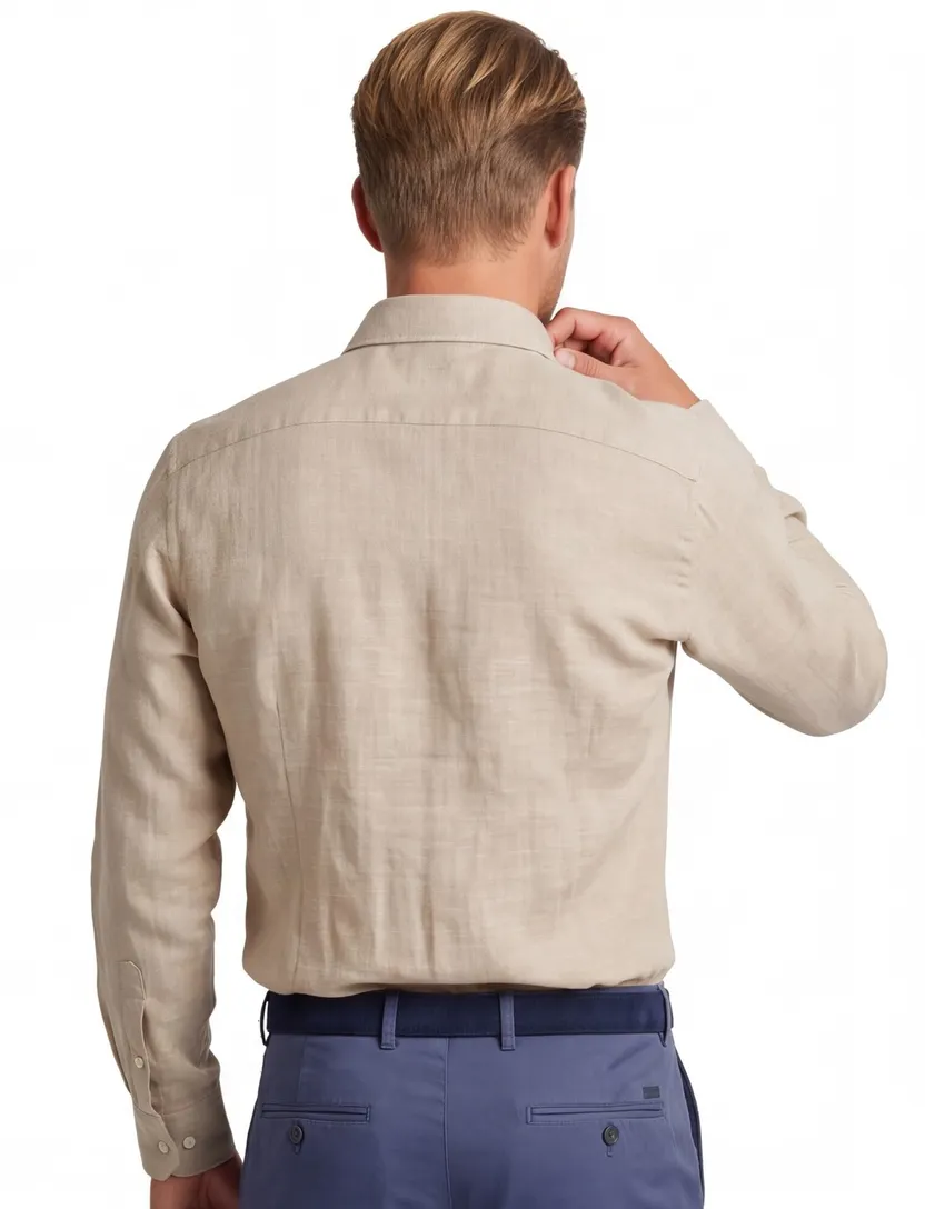 Linnen overhemd beige Seidensticker Slim Fit effen