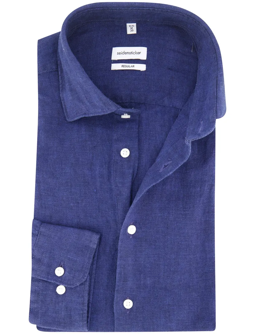 Overhemd Seidensticker linnen donkerblauw regular fit