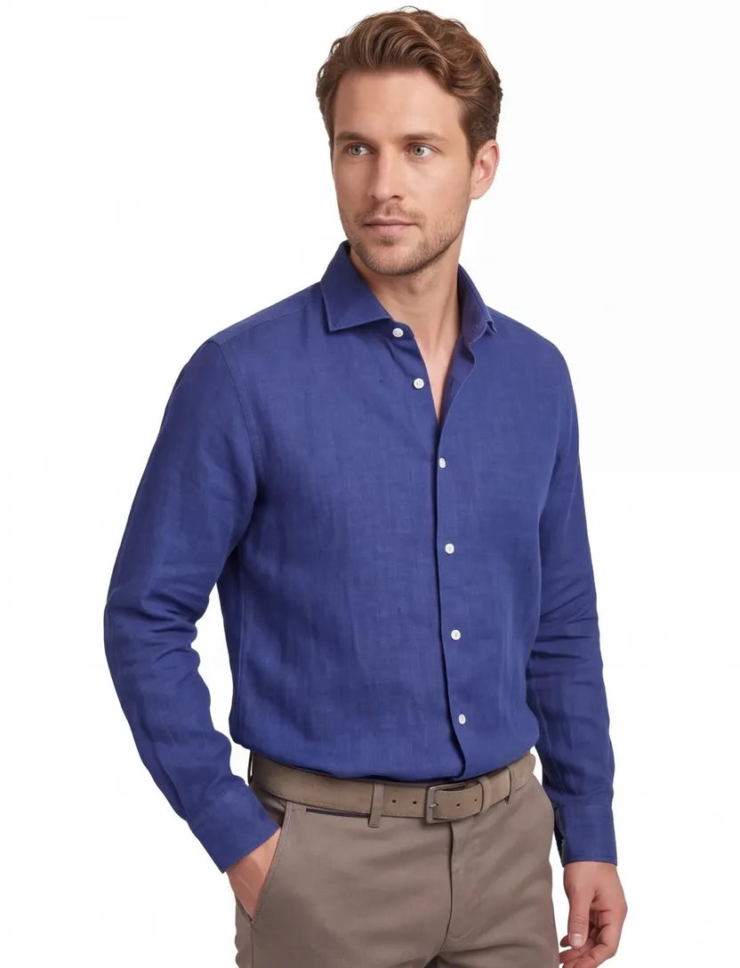 Overhemd Seidensticker linnen donkerblauw regular fit