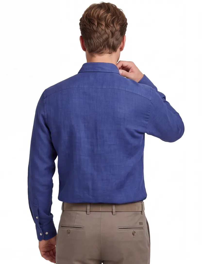 Overhemd Seidensticker linnen donkerblauw regular fit