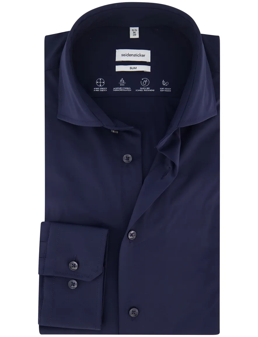 Seidensticker overhemd donkerblauw slim fit cutaway boord
