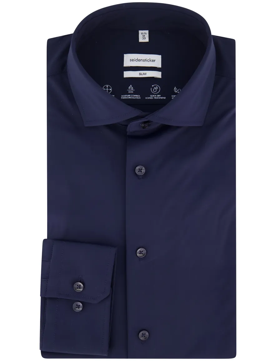 Seidensticker overhemd donkerblauw slim fit cutaway boord