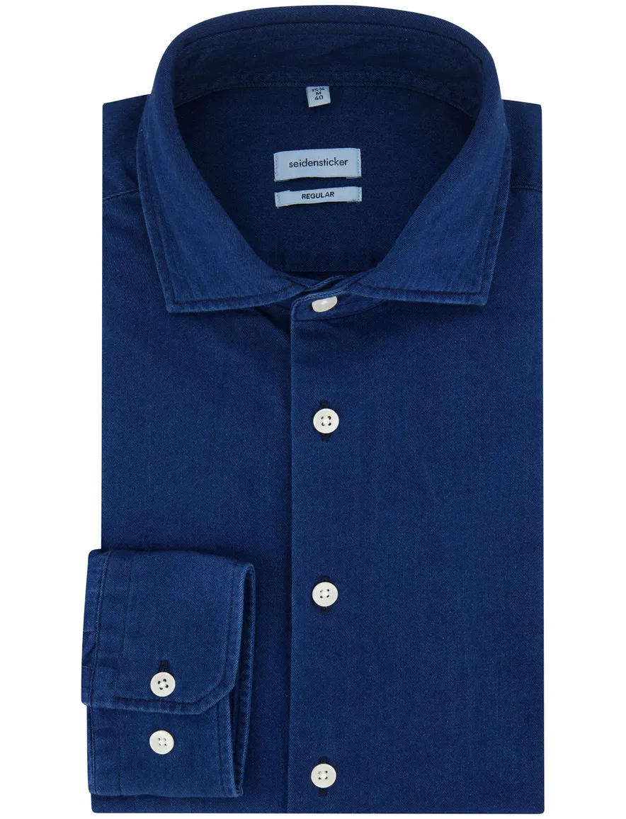 Overhemden Seidensticker Regular donkerblauw katoen normale fit