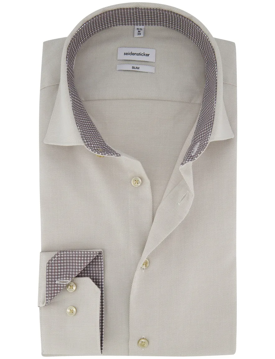 Seidensticker Slim Fit overhemd beige effen katoen strijkvrij