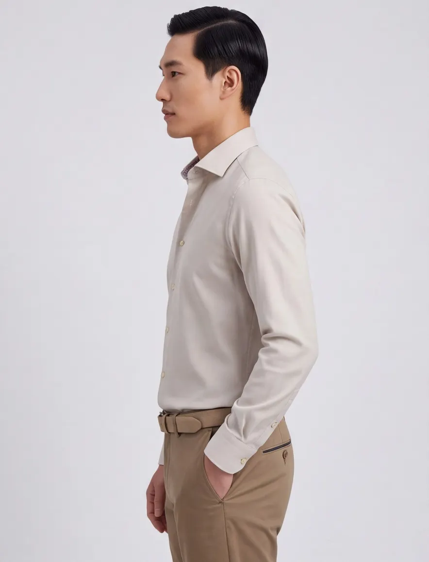Beige overhemd Seidensticker Slim Fit strijkvrij katoen