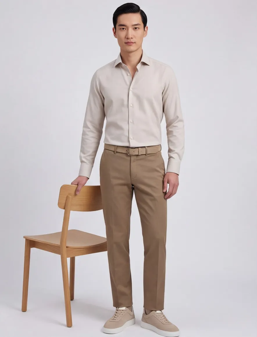 Beige overhemd Seidensticker Slim Fit strijkvrij katoen