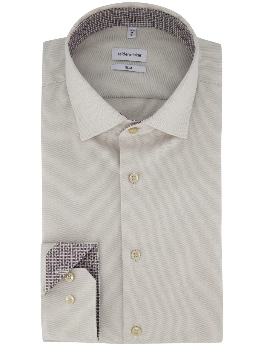 Beige overhemd Seidensticker Slim Fit strijkvrij katoen