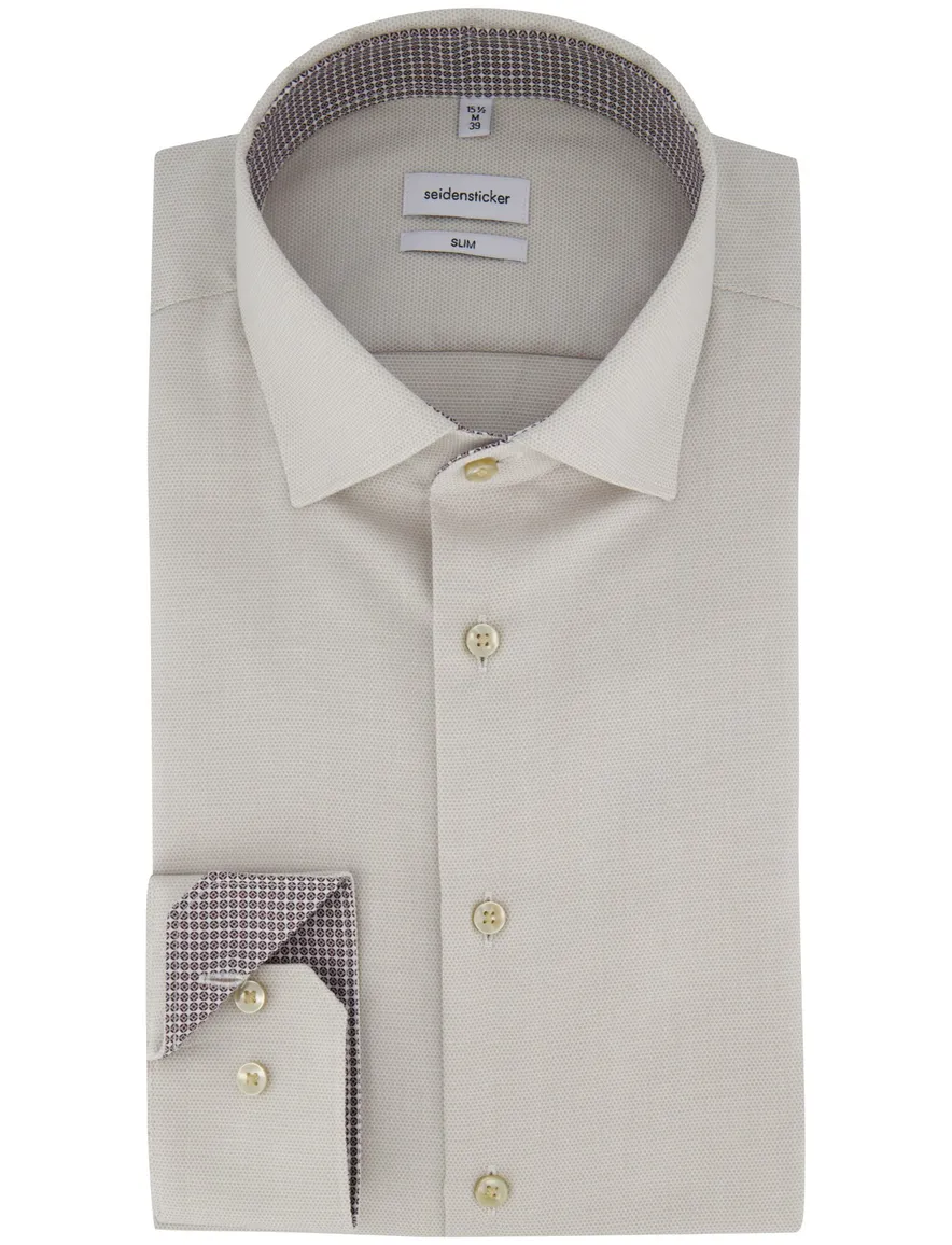Seidensticker Slim fit overhemd beige strijkvrij