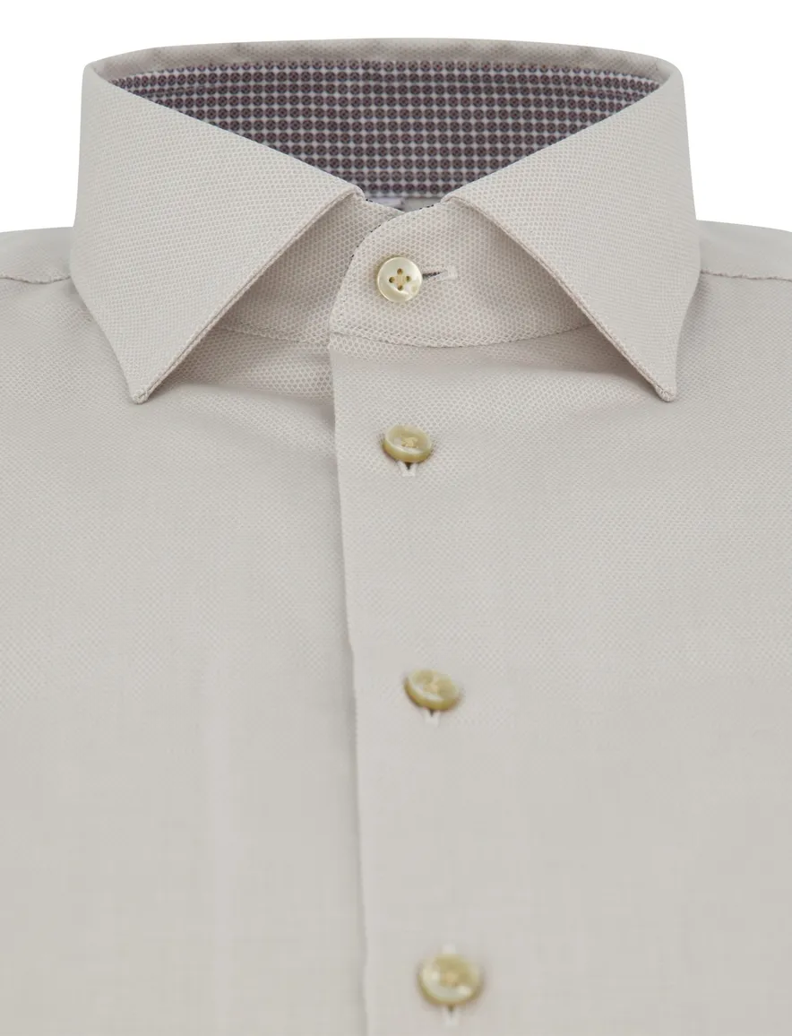 Beige overhemd Seidensticker Slim Fit strijkvrij katoen