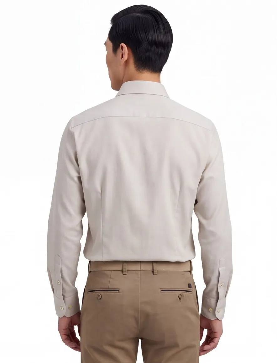 Beige overhemd Seidensticker Slim Fit strijkvrij katoen