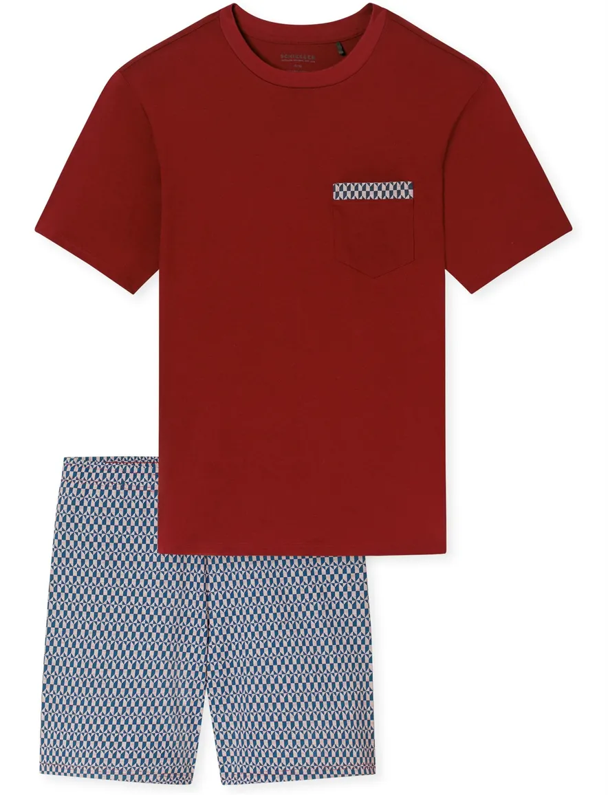 Schiesser shortama rood en blauw katoen