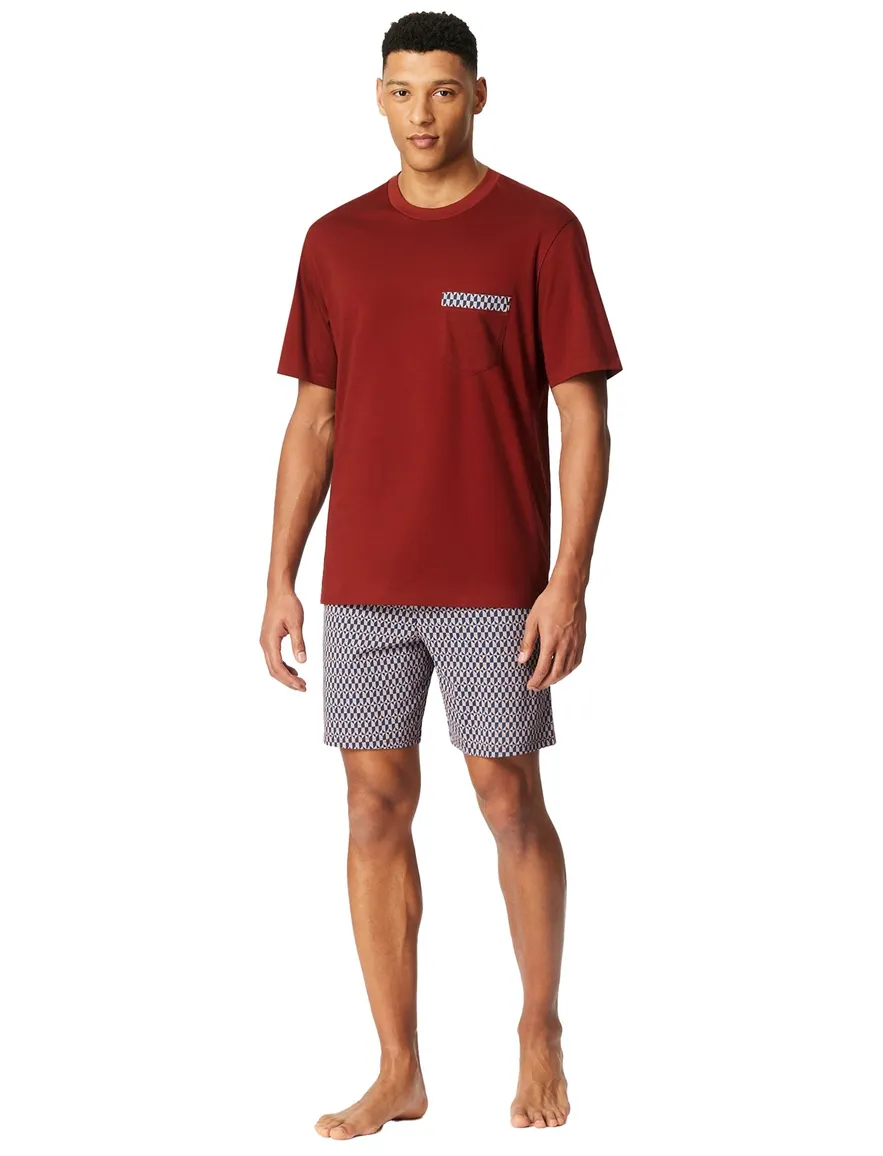 Schiesser shortama rood en blauw katoen