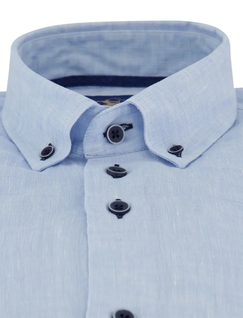 Lichtblauw overhemd Eden Valley donkere knoop button-down