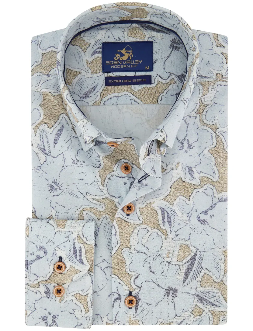 Blauw geprinte overhemd modern fit Eden Valley button-down collar