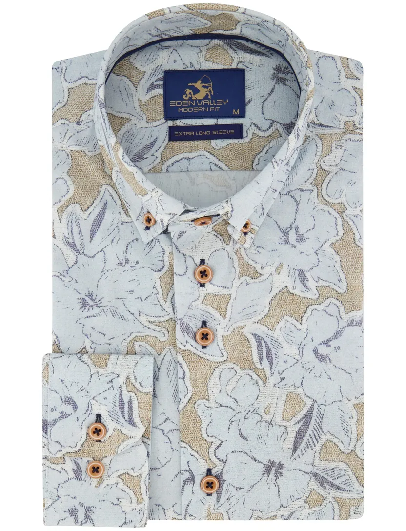 Blauw geprinte overhemd modern fit Eden Valley button-down collar