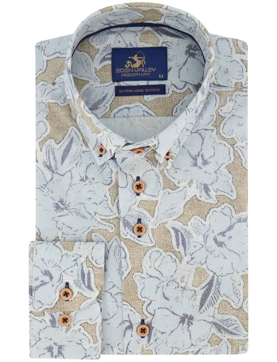 Overhemd blauw normale fit Eden Valley geprint oranje knoop