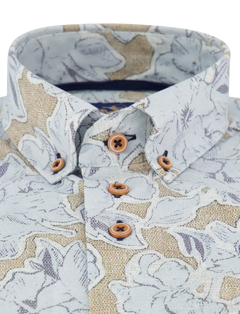 Blauw geprinte overhemd modern fit Eden Valley button-down collar