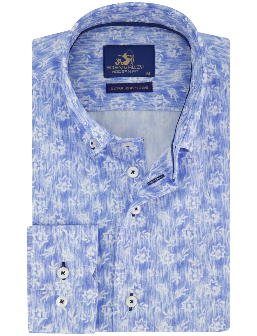 Overhemd blauw met witte print Eden Valley ml7 button-down collar