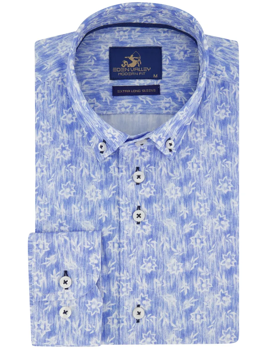 Overhemd blauw met witte print Eden Valley ml7 button-down collar