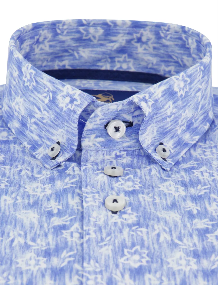Overhemd blauw met witte print Eden Valley ml7 button-down collar